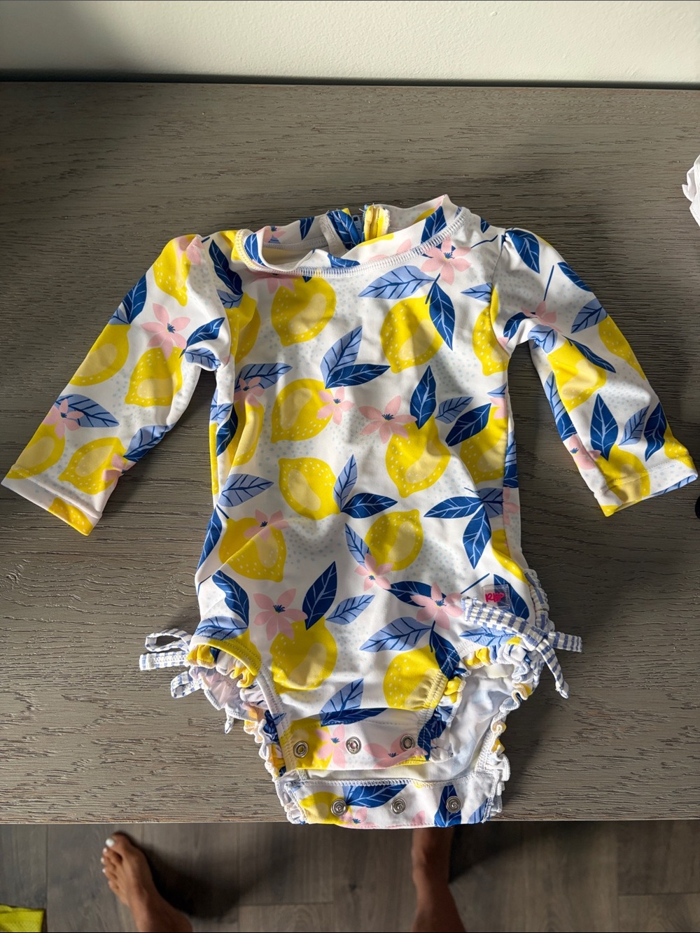 Ruffle Butts Baby Lemon Print Long Sleeve Rash Guard Bodysuit
